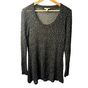 Eileen Fisher Medium Black White Speckled Sheer Knit Long Sleeve Top
